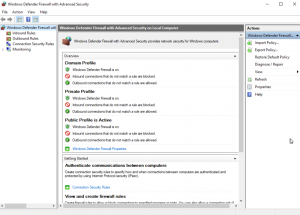 Screenshot showing the Advanced settings and Inbound Rules options