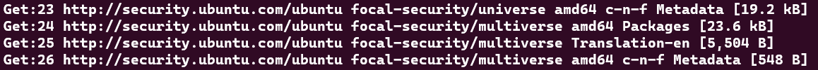 Terminal window highlighting the "apt update" command