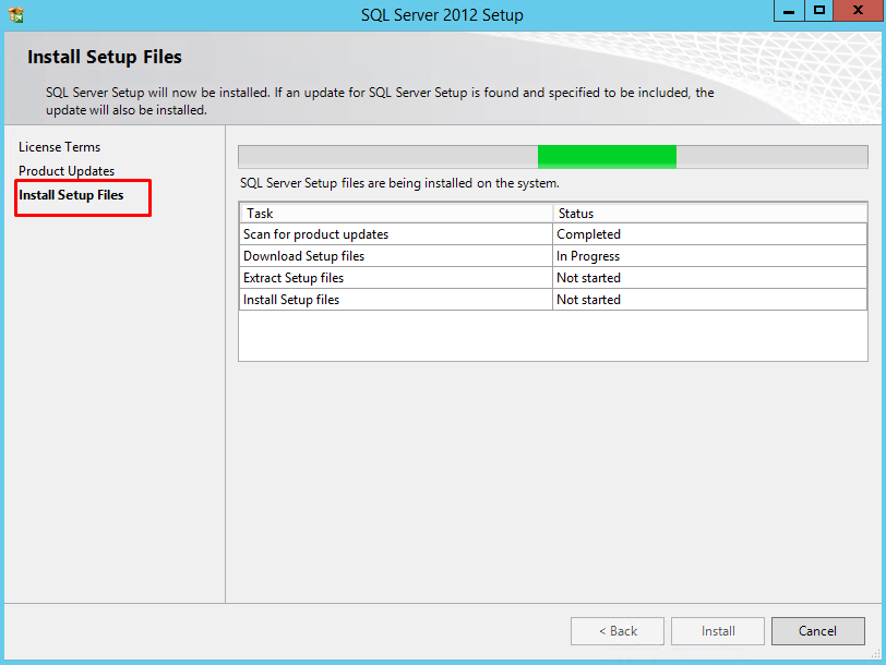 SQL Server 2012 Express setup page