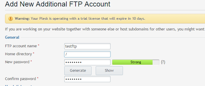 Add New Additional  FTP account 