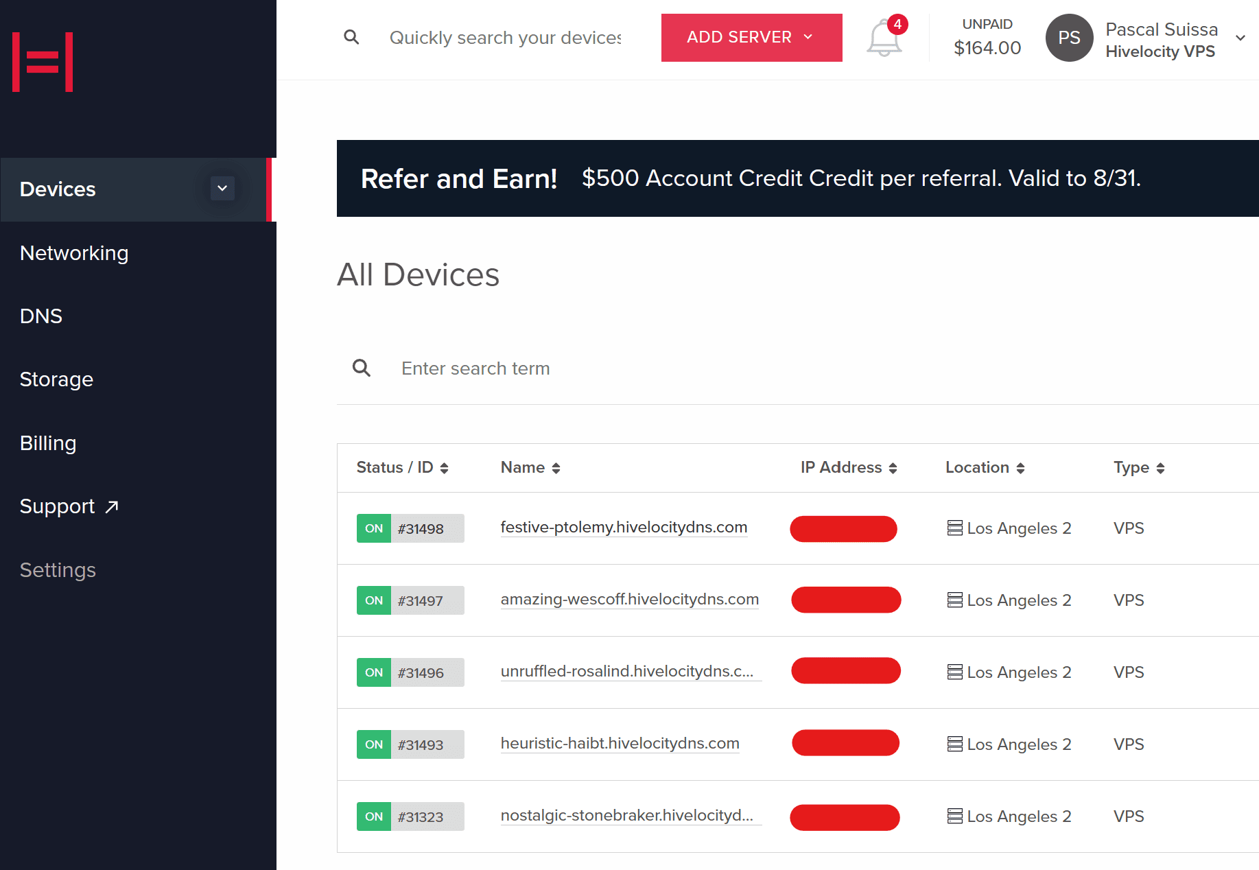 Screenshot showing the Devices tab within myVelcocity.