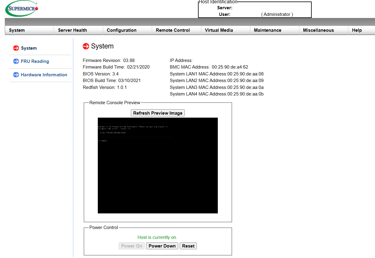 Screenshot of the Supermicro IPMI user interface.