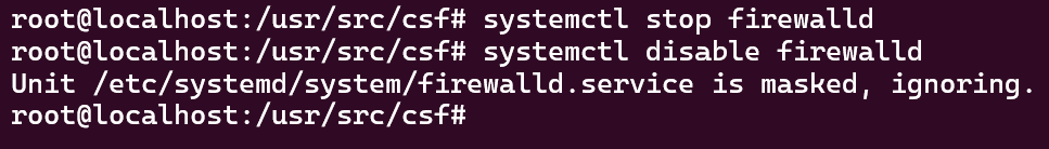 Screenshot showing the command to stop and disable firewalld