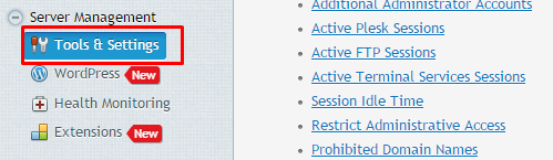“Tools & Settings” at Plesk Login 