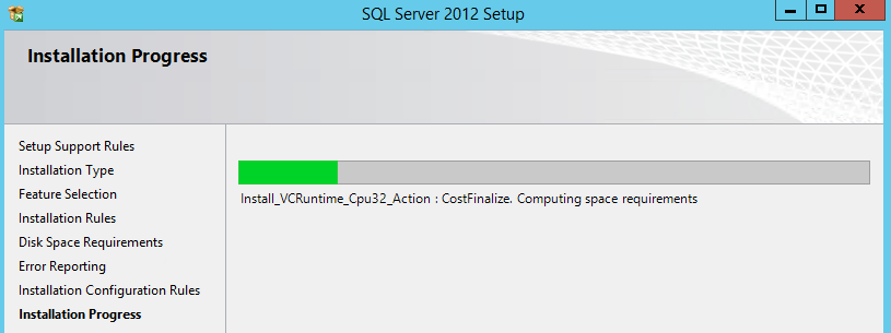 SQL Server Management Studio 2012 Installation Progress bar