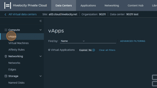 vApps dashboard