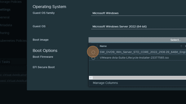 dashboard new VM boot image dropdown 