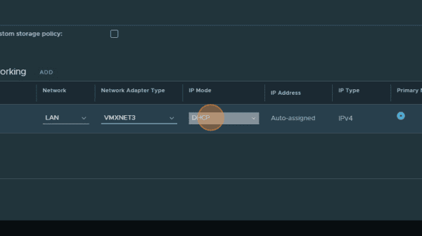 dashboard new VM IP mode