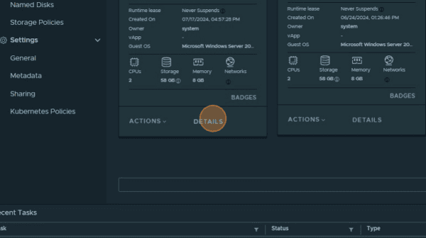 dashboard with created VMs