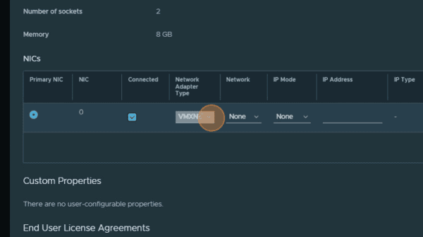 new vm network adapter dropdown