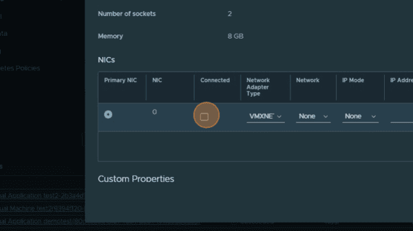 new vm enable network connected on power on