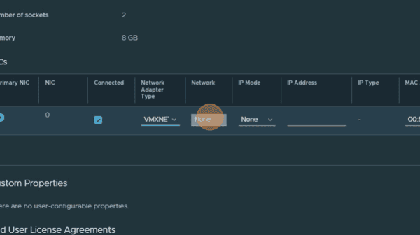 new vm choose network dropdown