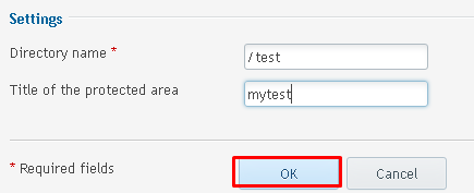 Type in the Directory Name & Title of the Protected area and then click OK.