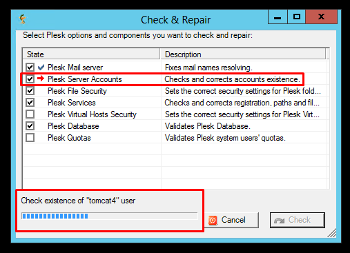 Check and Repair the selected components. 