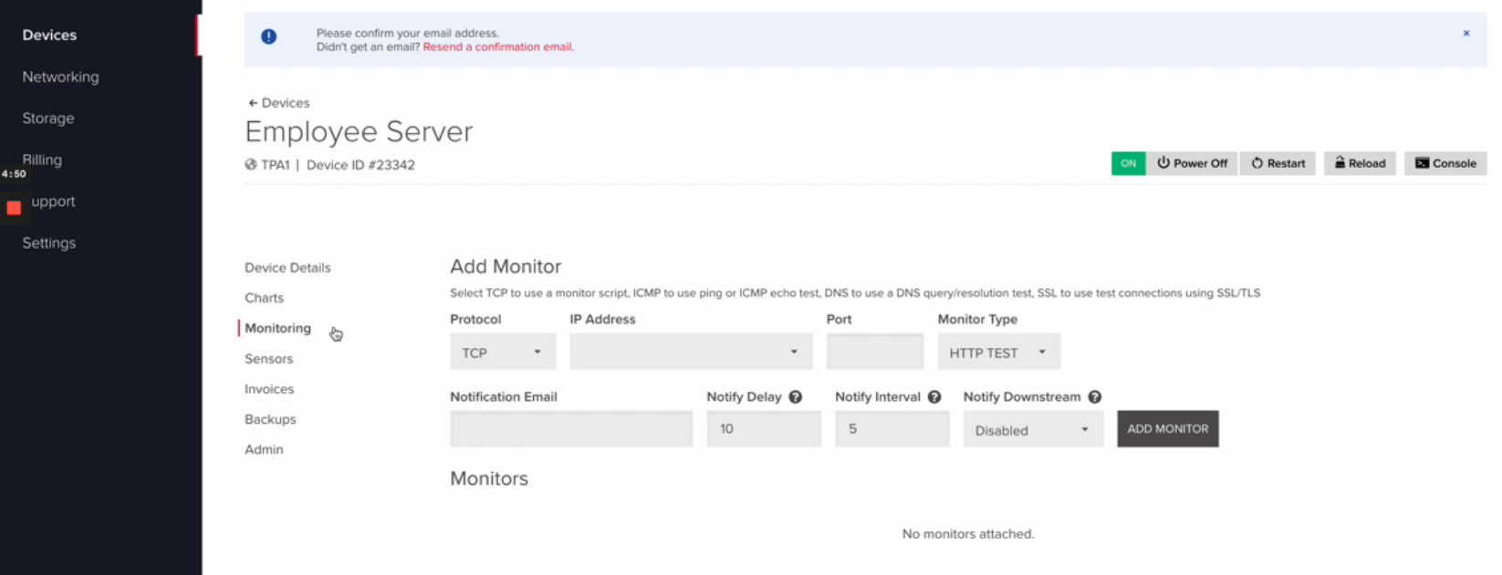 Screenshot of the Monitoring interface within MyVelocity