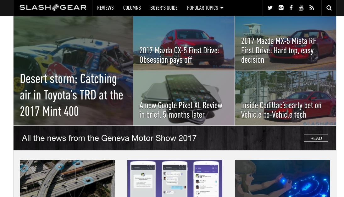 Screenshot of the SlashGear homepage