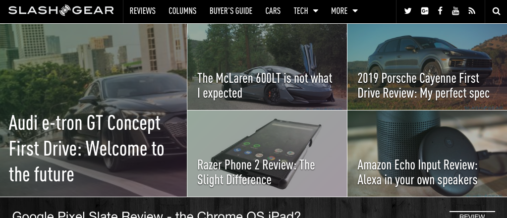 Screenshot of the Slashgear homepage