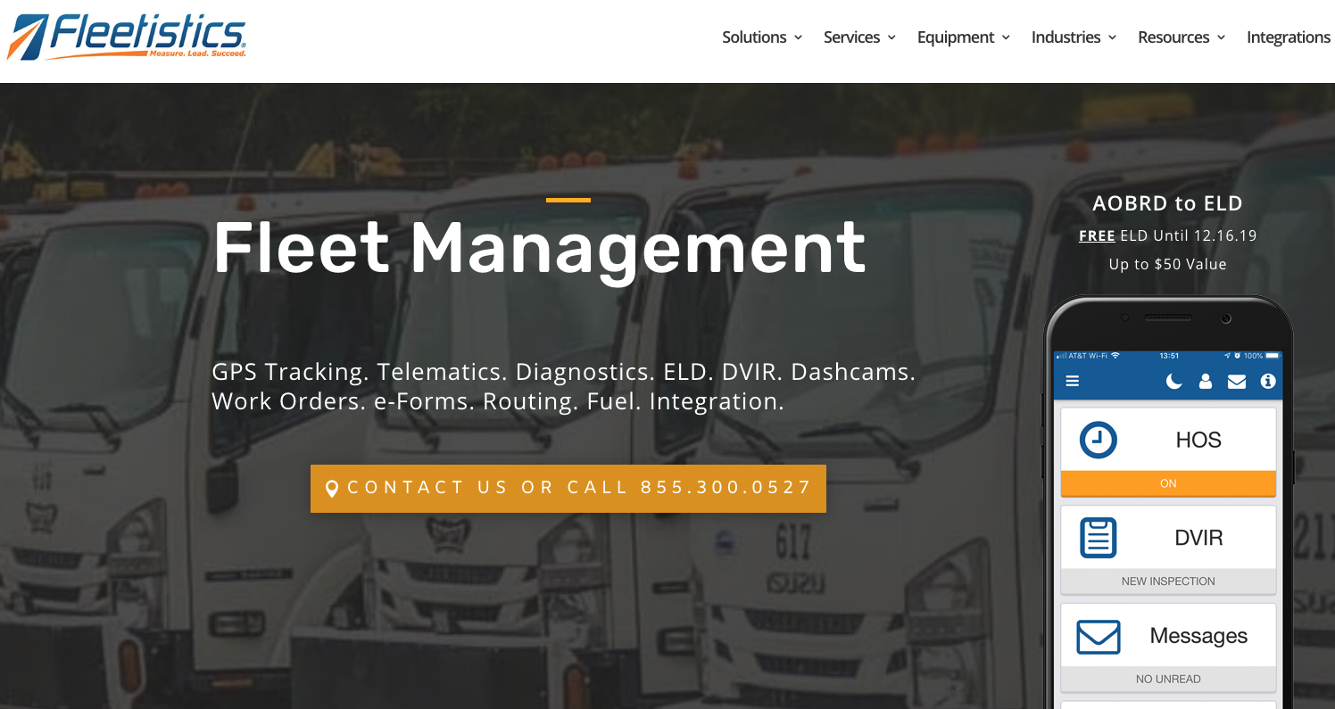 Screenshot of the Fleetistics website, showing their app