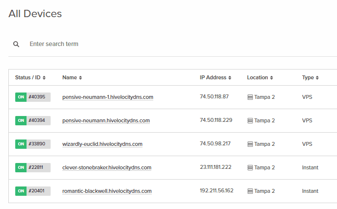 Devices page showing all of your assigned devices