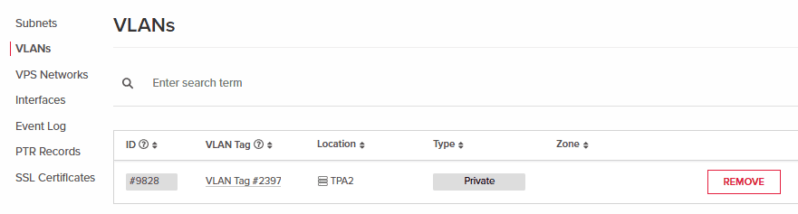 VLANs page displaying the newly created VLAN