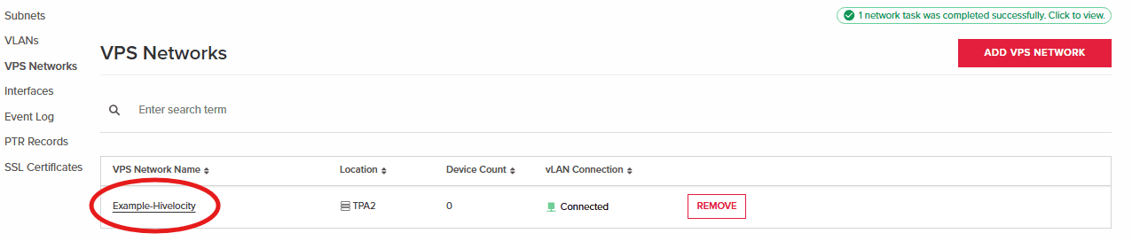 Newly Created VPS Network with VLAN Connectivity