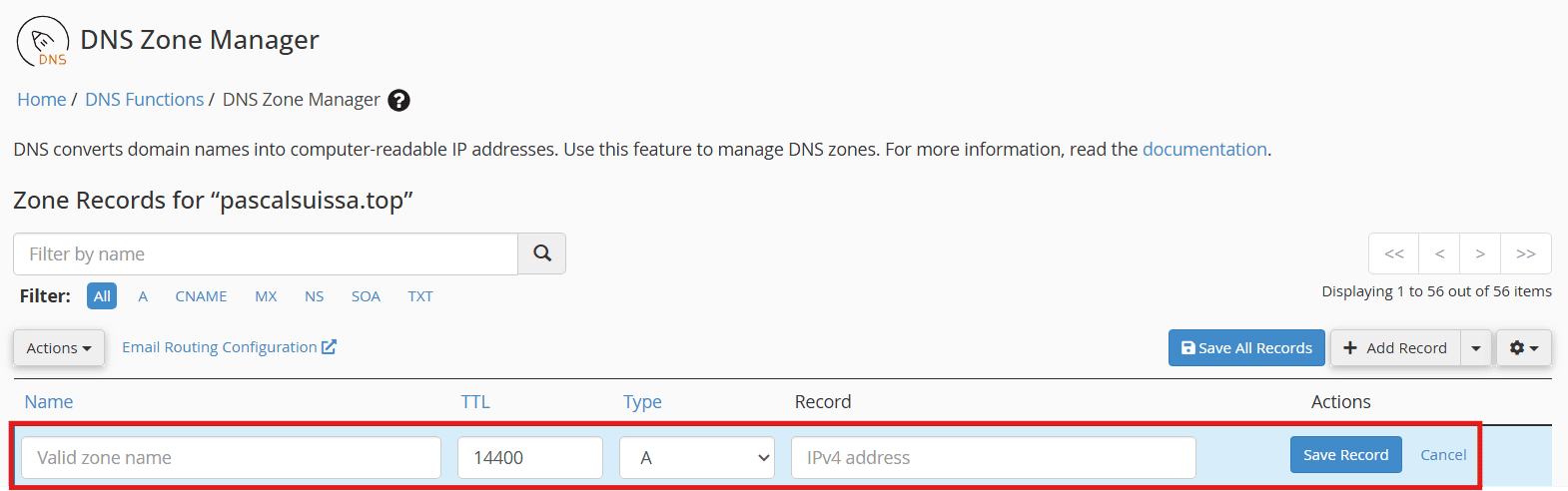 DNS Record Creation Line 