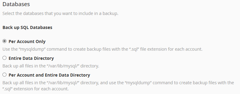 WHM Backup Configuration - Databases