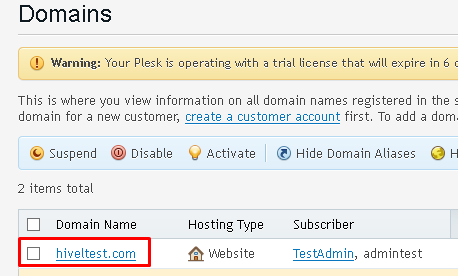 Domains screen highlighting a sample domain from the list of available domains.