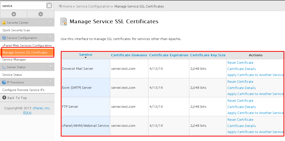 Manage service SSL Certificates