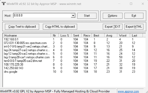 Installing and Using WinMTR in Windows