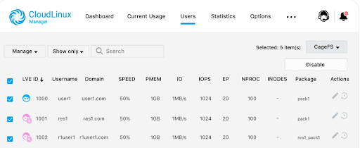 CloudLinux Manager Screen