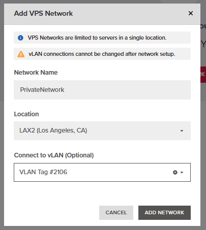 VPS Network Form.