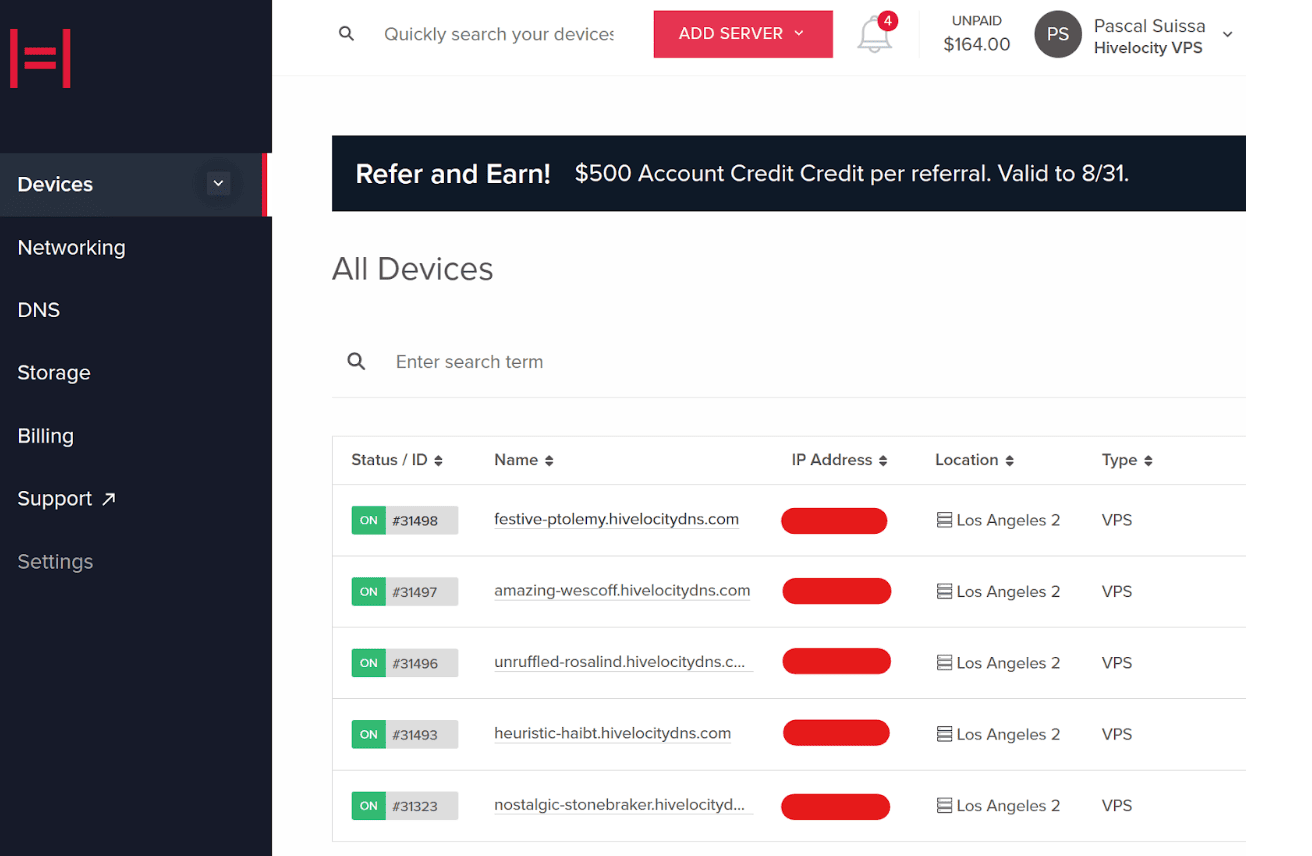 Screen shot of VPS devices