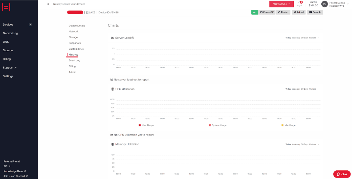 Screen Shot of VPS Metrics