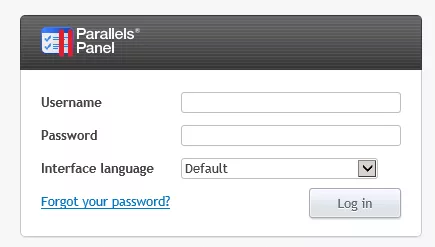 Plesk Parallels Panel login screen 